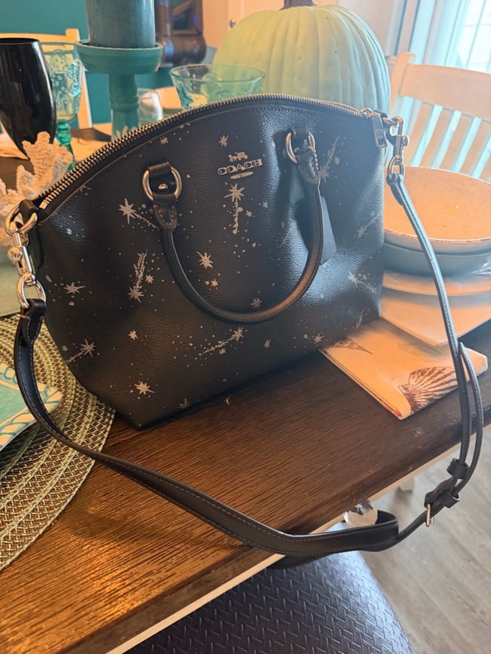 Coach Black Leather Star-Print Satchel - Picture 8 of 8